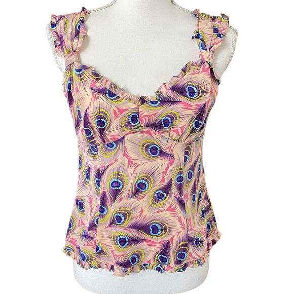 Nanette Lepore Tops - Nanette Lepore Size 4 Peacock Feather Print Silk Tank Top
